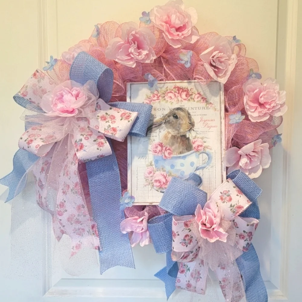 Baby Shower Bunny Wreath Rabbit Deco Mesh Bows Child Gift